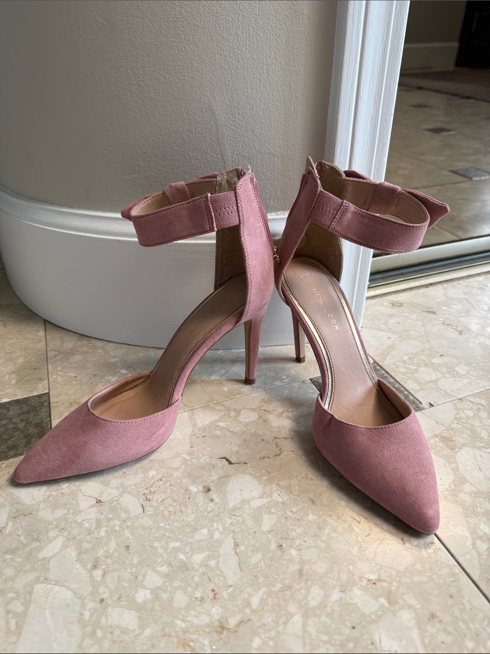 New Look Dusty Pink Ankle-Strap Pointed-Toe Heels